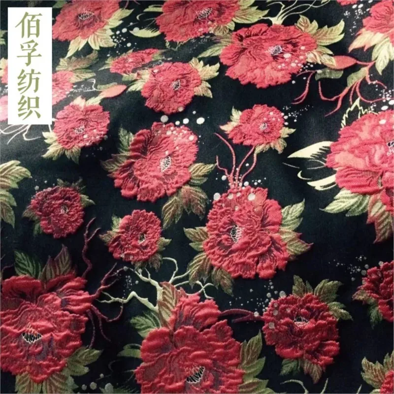 Textured yarn-dyed women's dress with large flowers and luxurious cheongsam jacquard fabric