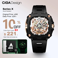 CIGA Design Mens Automatic Luminous Skeleton Watches 2024 Series X Eye Of Horus Square Mechanical Wristwatches Fashion Timepiece