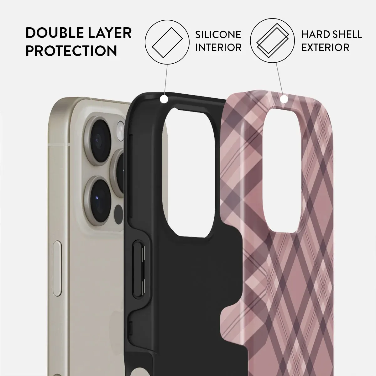 BURGA Retro Cute Pink Stripes Phone Case for IPhone 16 15 14 13 12 11 Pro Max Plus Luxury Double-layer Back Cover