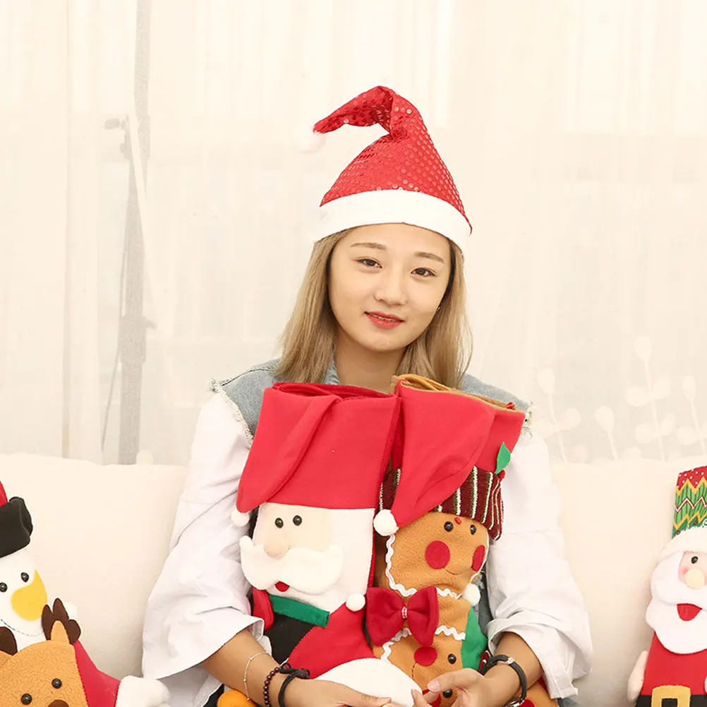 

4Pcs Christmas Santa Hat Sequins Glitter Decoration Headdress One Size Fits Most Adults Party Supplies Christmas Santa Hat