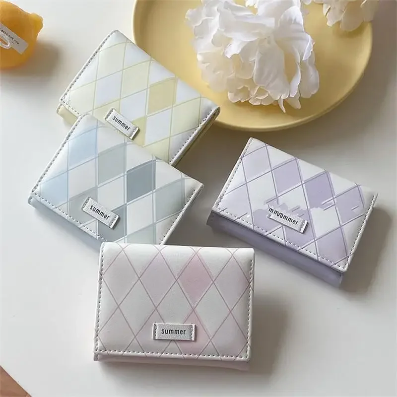 

Leisure Sea Salt Blue Grid Money Bag Clear New Simple Ins Style Korean Multi Functional Student Large Capacity Wallet Card Bags