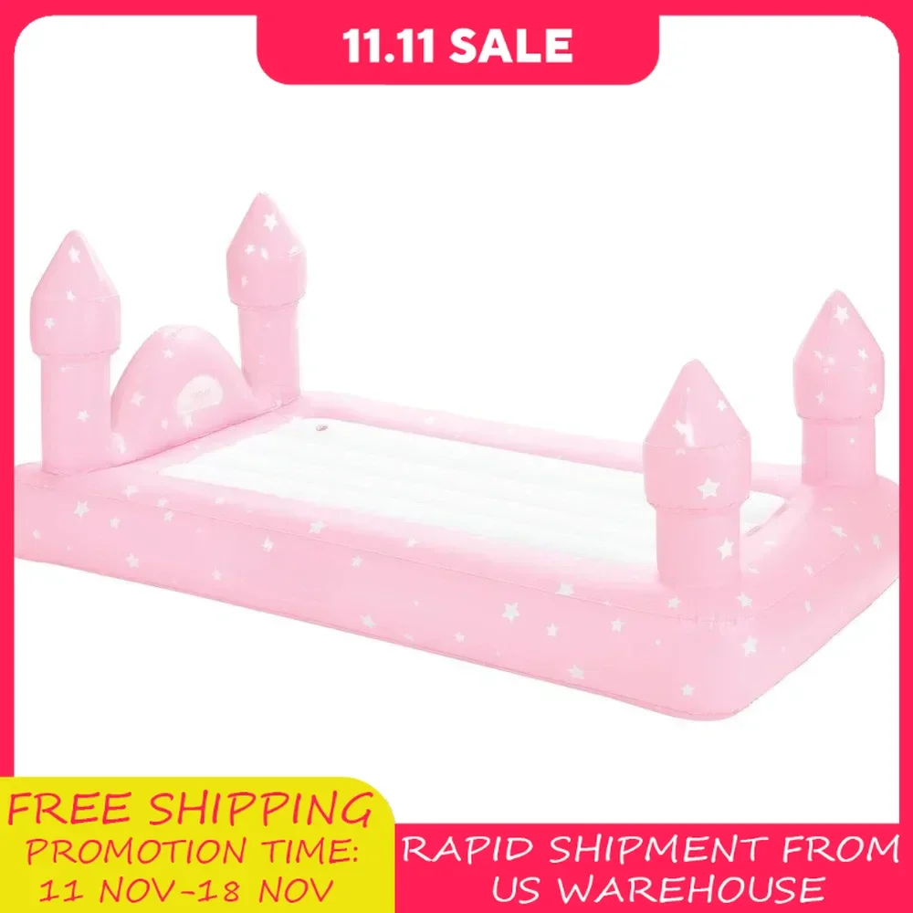 Kids Pink Castle Sleepover Travel Bed & Air Mattress. Perfect for Sleepovers. Includes Carrying Storage Bag, Easy To Store