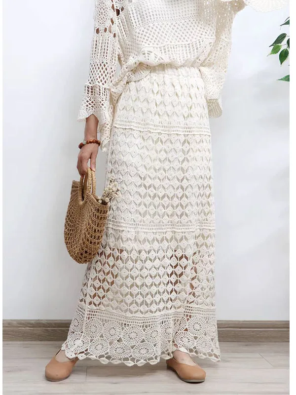 

Женская юбка А-силуэта Ele Beige с ажурным цветочным узором, модная, молодежная, универсальная, весна-лето