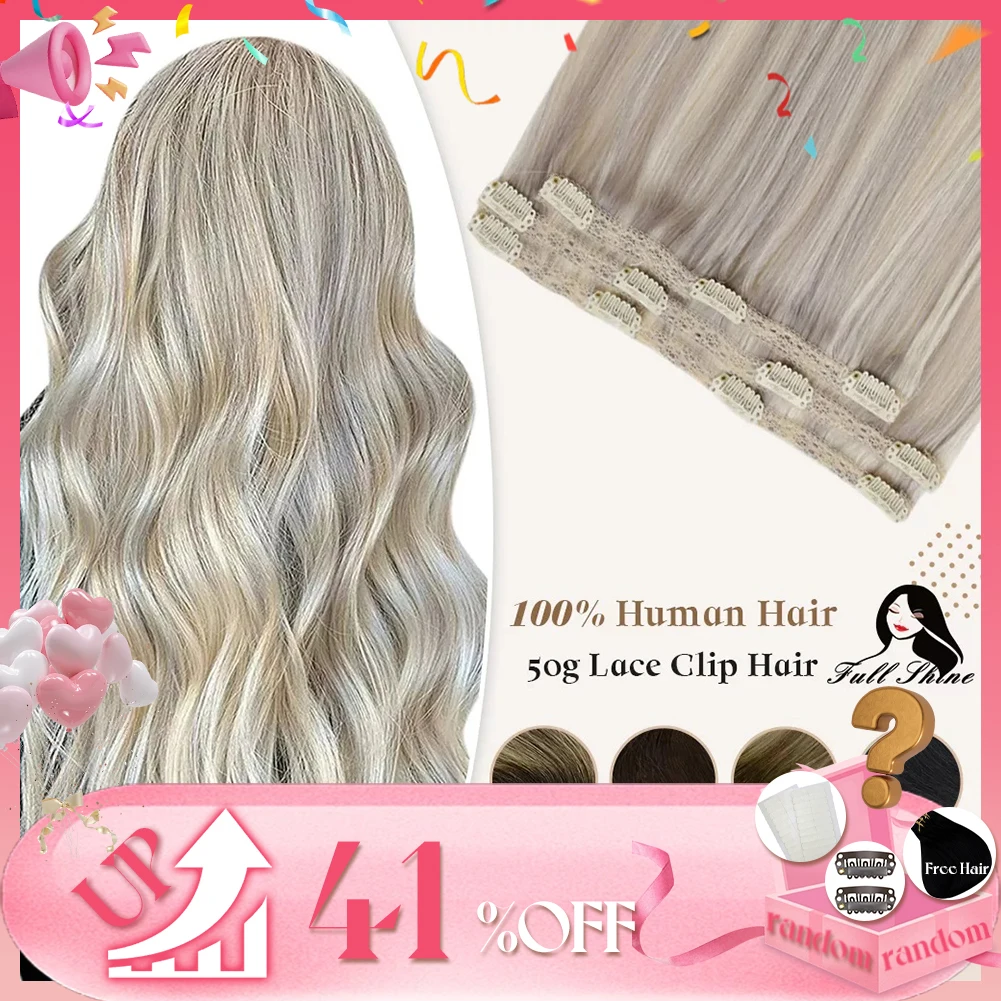 Full Shine 50 Grams Clip in Hair Extensions Human Hair Ombre Color 3Pcs Human Hair Clip in Extensions for Women