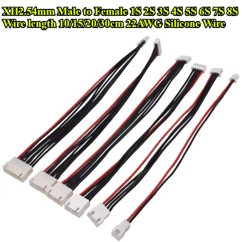 

10Pcs/lot XH2.54mm Male to Female 1S 2S 3S 4S 5S 6S 7S 8S 10/15/20/30cm 22AWG Silicone Wire Charged Cable for RC Battery charger