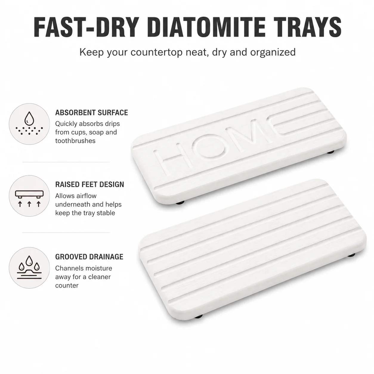 2Pcs Diatomaceous Earth Mat Fast Drying Stone Sink Tray Water Absorbent Organizer For Bathroom Counter Kitchen Soap
