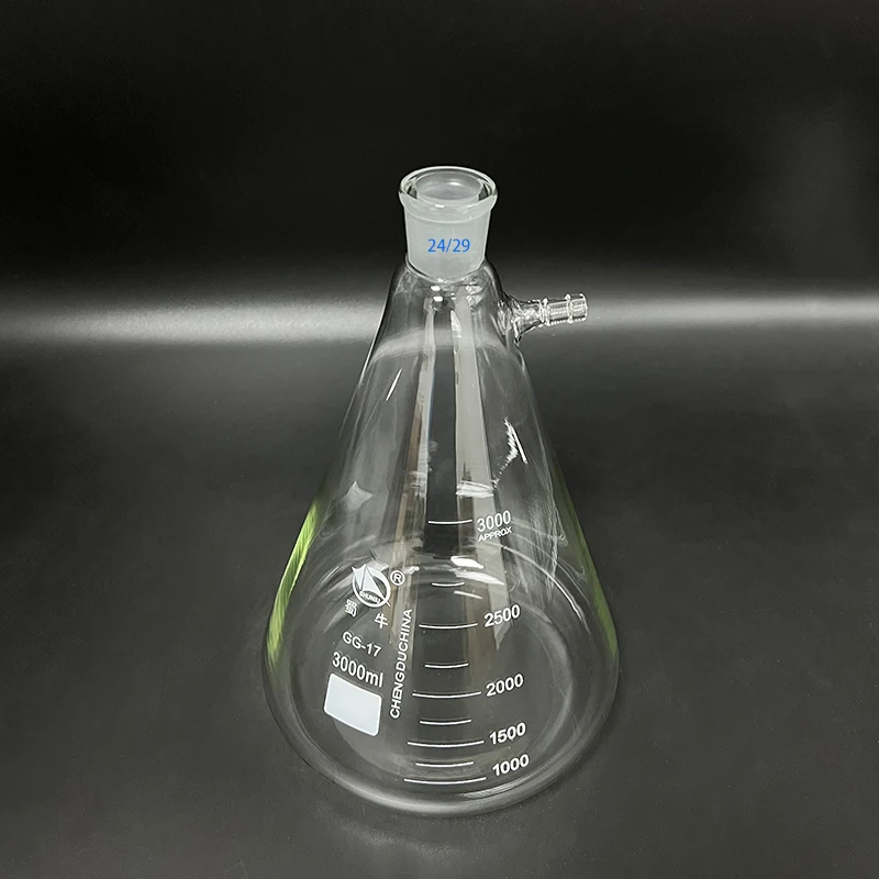 Imagem -06 - Frasco Triangular com Tubos Laterais Filtro Erlenmeyer Garrafa Filtragem Boca à Terra 50ml 100ml 5000ml 5000ml 24 29