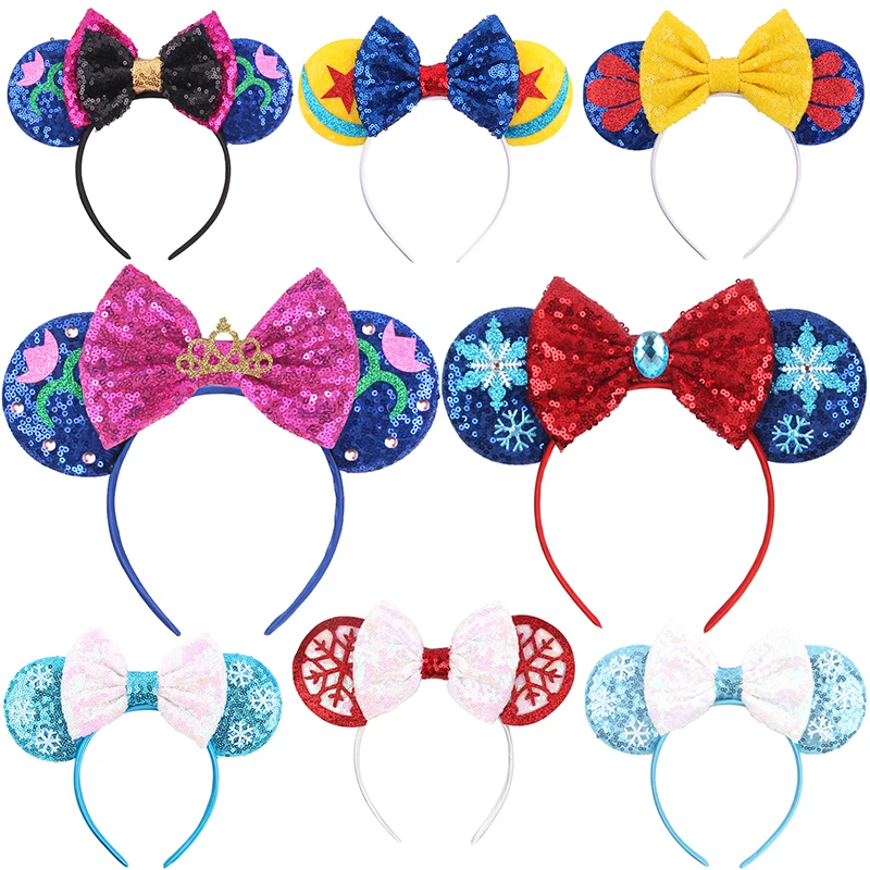 Disney Mickey Mouse Hair Accessories Ears Headbands for Girls Adults Sequins Bow Headband Women Kids Festival Party Hairbands