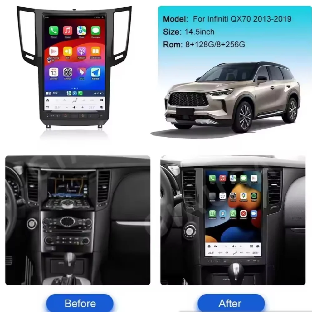 أندرويد 13 لإنفينيتي FX25 FX35 FX37 2009-2012 Qx70 2013-2016 شاشة نظام تحديد المواقع والملاحة السيارات مشغل وسائط متعددة IPS Carplay #4