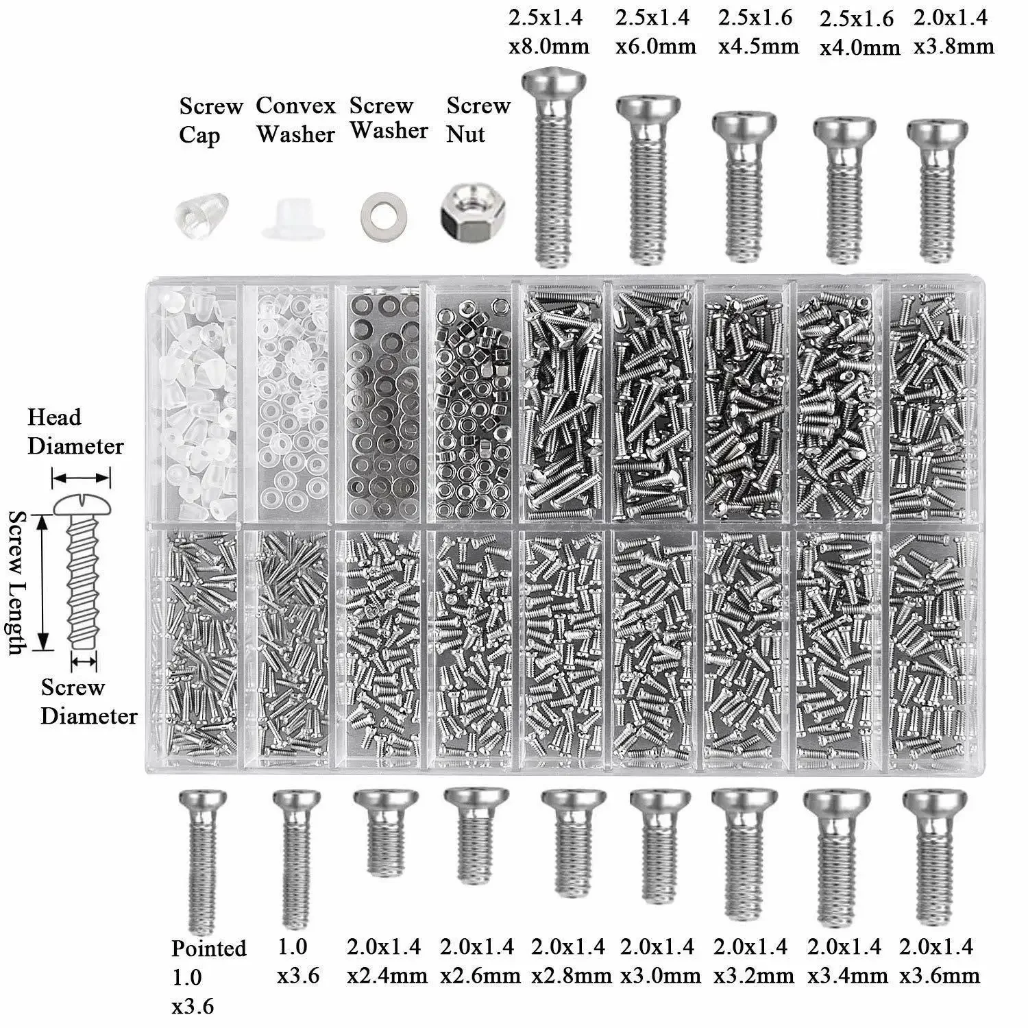 1000PCS Glasses Repair Screw Box Family Watch Repair 18 Combination Set Sunglasses Reading Glasses Screws