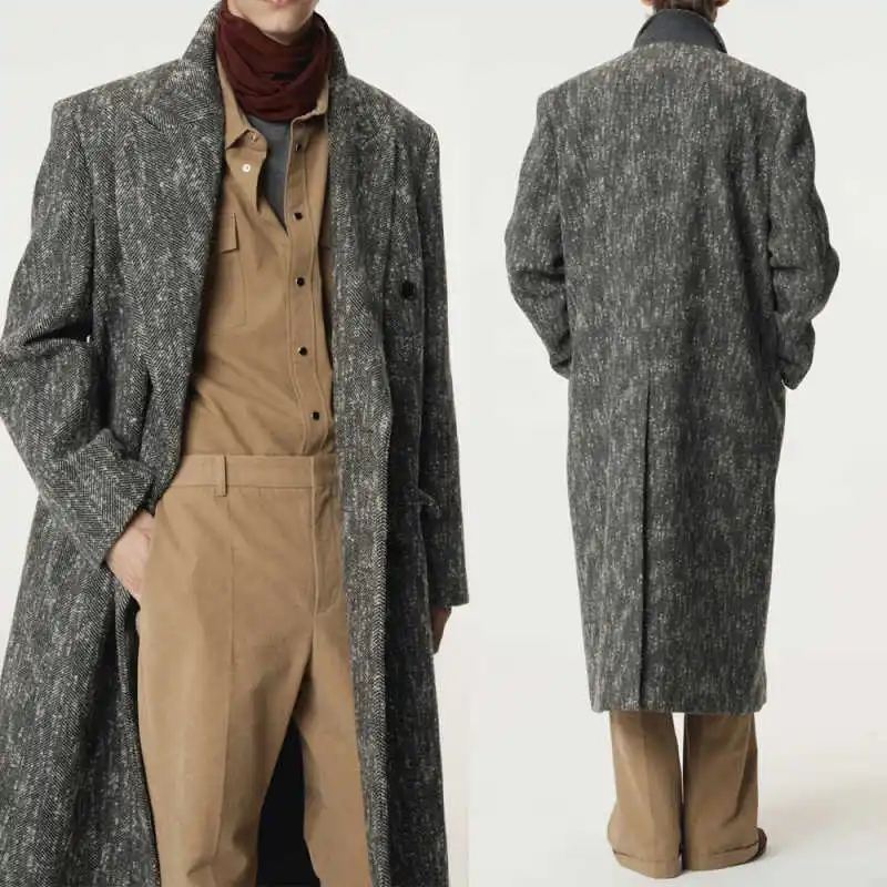 الخريف الشتاء الرجال معطف طويل سميكة الدافئة الصوف يمزج معطف مزدوج الصدر مناسبة عمل عادية مخصصة