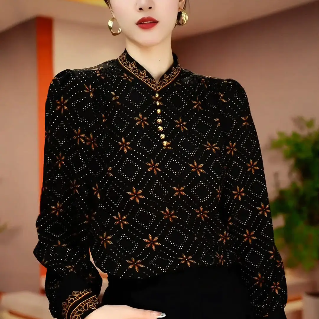 Original Star Shadow Orange Bright Western Classic Print Light Luxurious Temperament Fashionable Age-Reducing Top