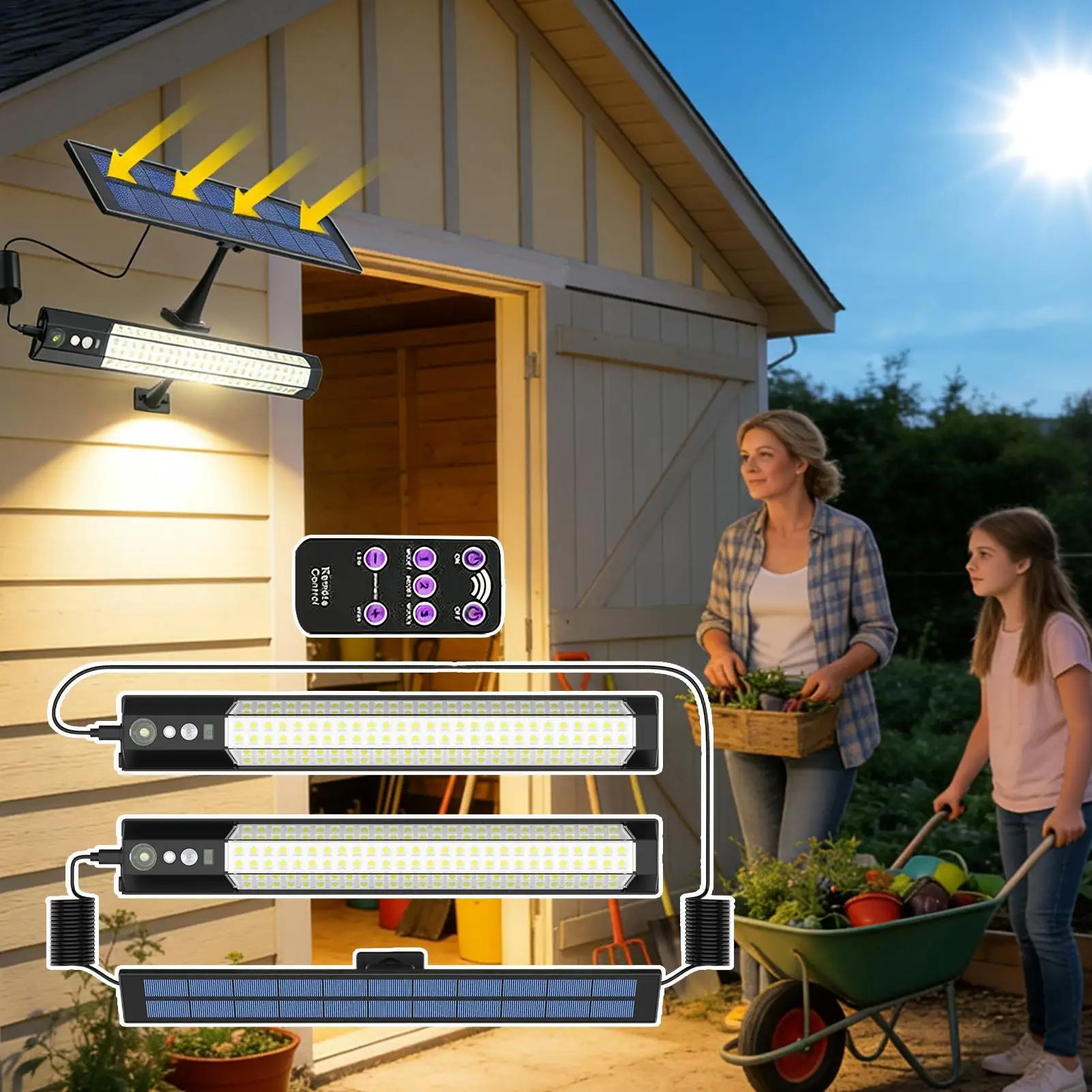 Solar Wall Lights Outdoor 3 Modes Smart Waterproof Solar Lamp With Remote Adjustable Wall Pendant Light For Landscape Pathway