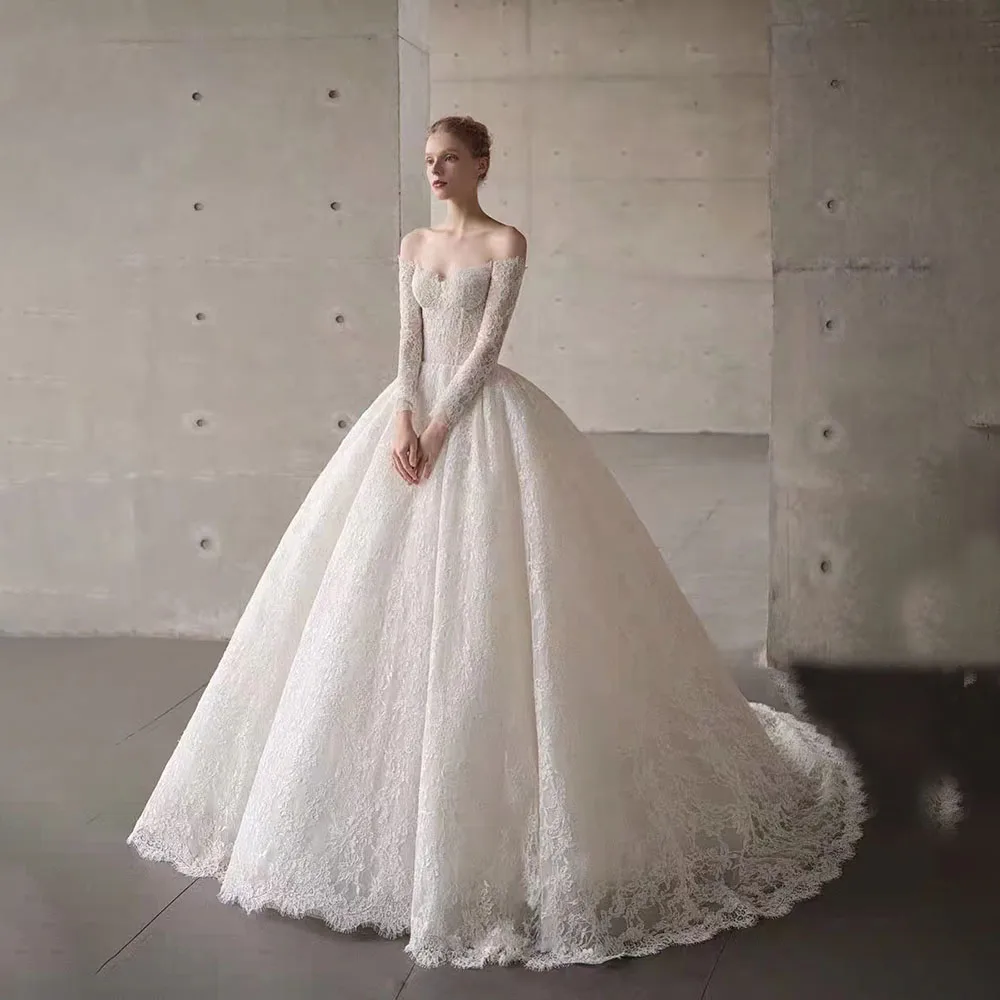 Robe de mariée élégante avec appliques en dentelle, robes de mariée princesse, col bateau, tout ce que les patients font sur mesure, haute qualité, robe de Rh, 2024