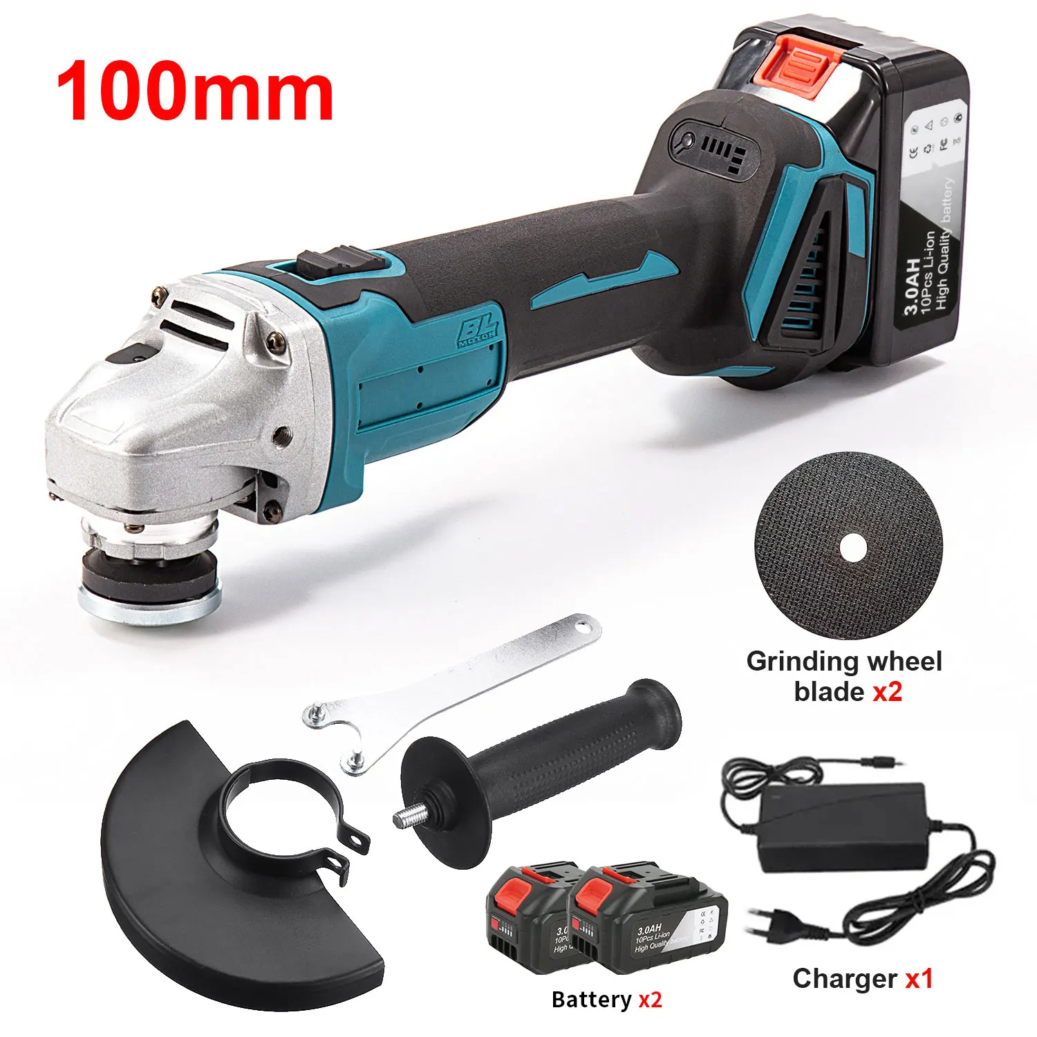 18V Borstelloze Elektrische Haakse Slijper 4 Snelheden Draadloze Slijper Snijmachine Houtbewerking Power Tool 100 Mm Chuck Power tool