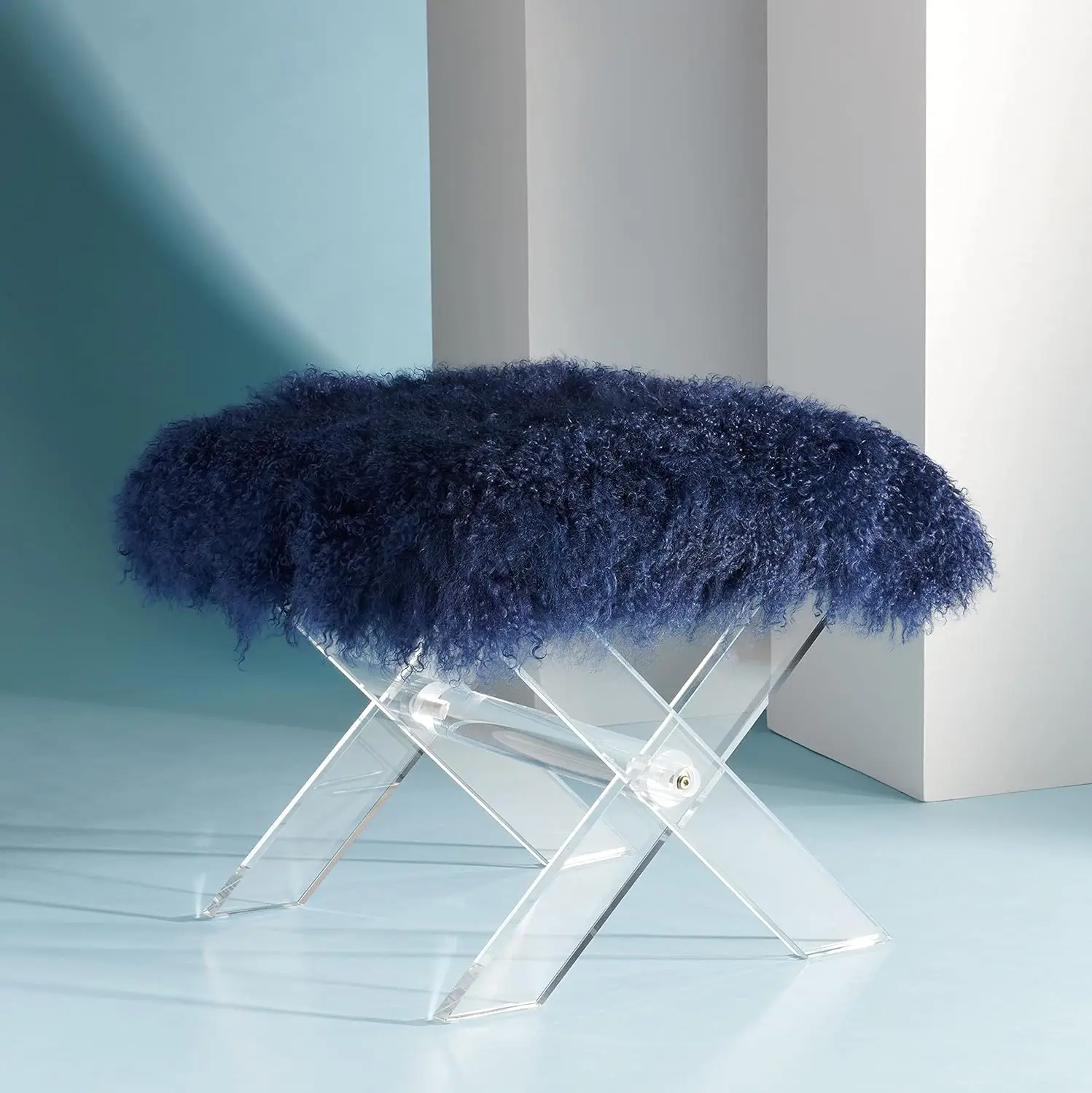 

Home Collection Coraline Glam Navy Genuine Sheepskin Square Ottoman