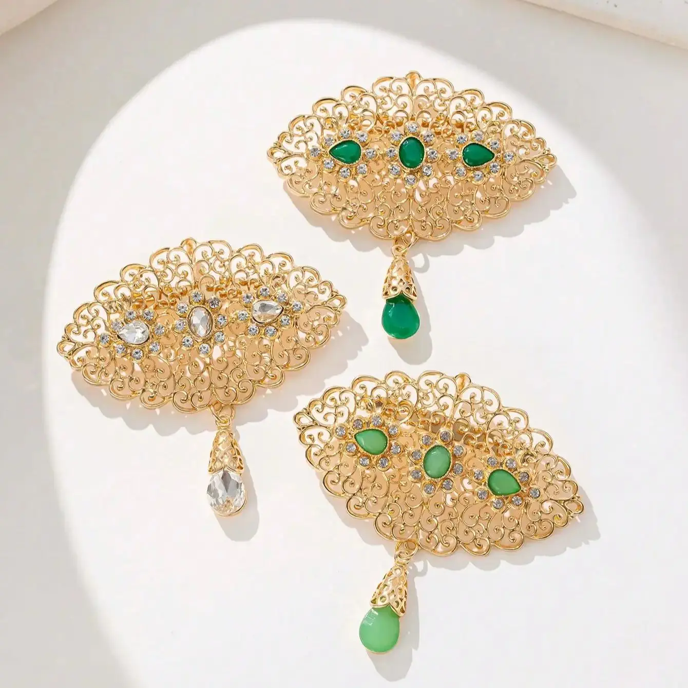 New Arabesque Gold Color Brooches with Rhinestone Water Drop  Women  Brooches Morocco Muslim Wedding Jewelry Hjab Pins