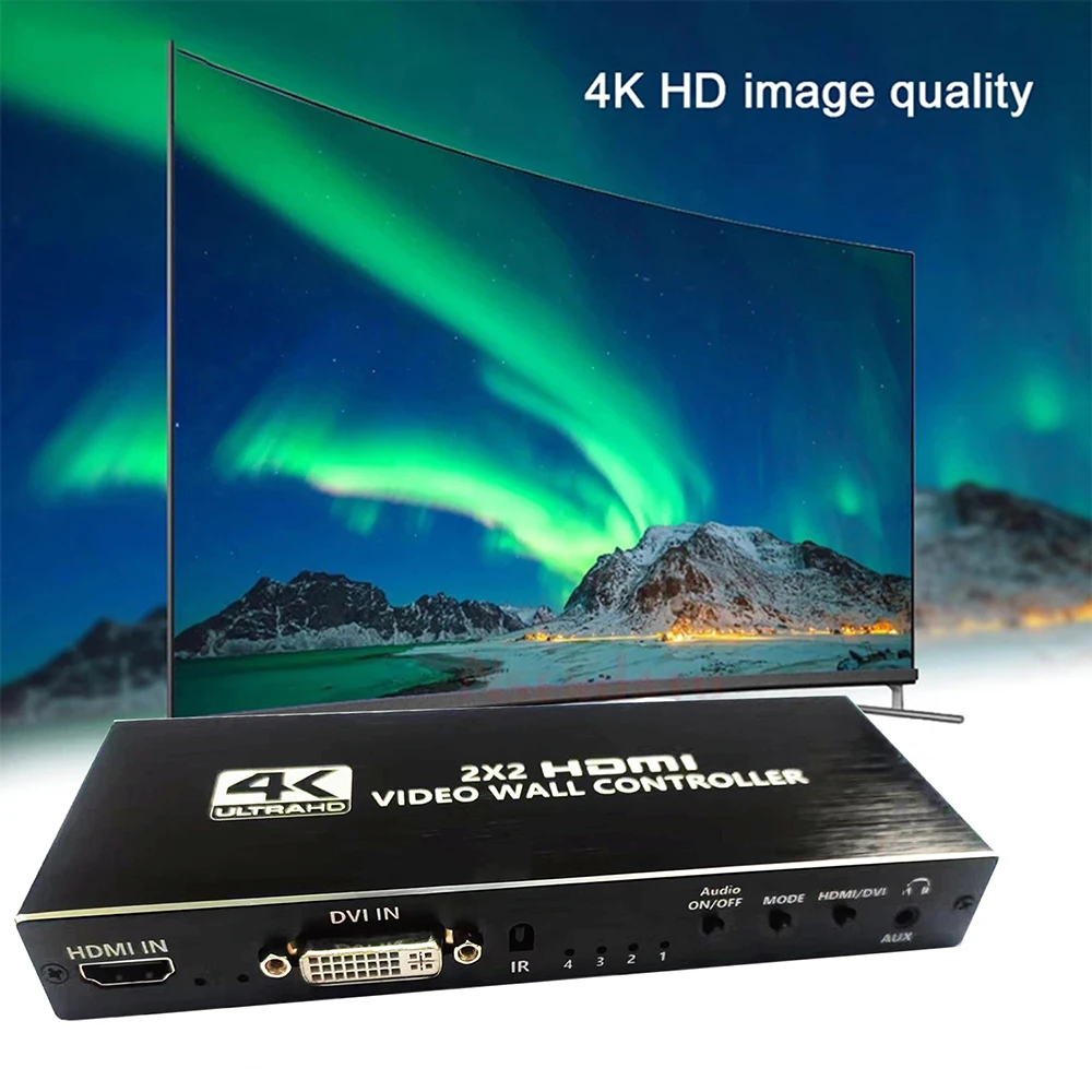 

4K 2x2 Video Wall Controller Splitter (2022Version) 4X1 Quad viewer 1 HDMI/DVI Input 4 HDMI OutputTV Processor Images Stitching