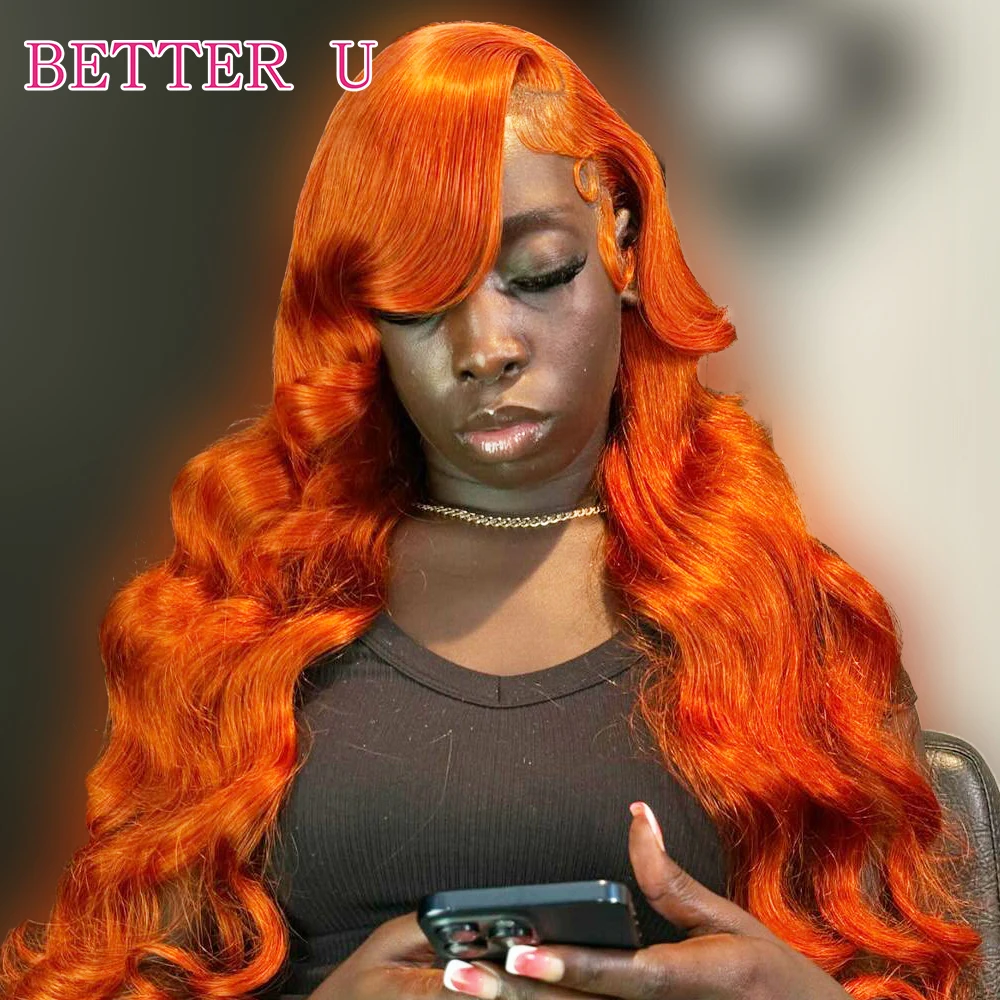 

200% Density Ginger Orange Body Wave Human Hair Wigs 13x4 13x6 Transparent Lace Front Wig Pre Plucked #350 Colored Remy Hair Wig