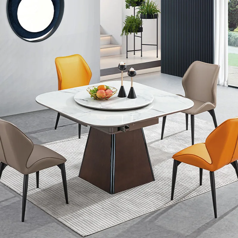 telescopic rock slab dining table household small apartment new light luxury square variable circle with turntable integrated