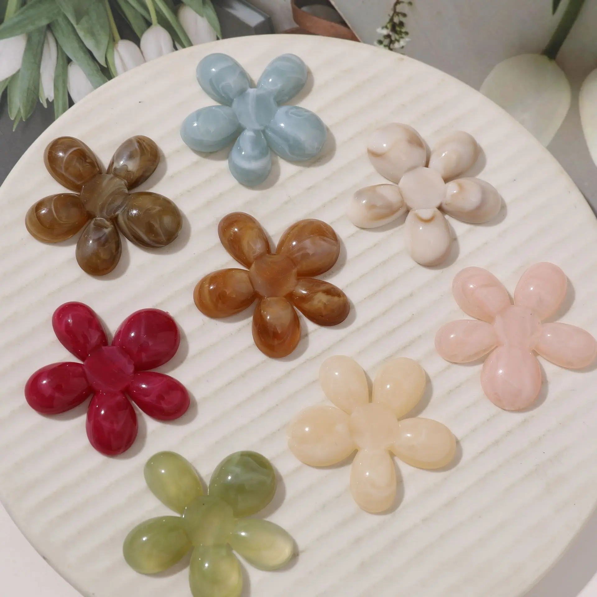 Vintage DIY Jewelry Findings Colorful Acrylic Flower Patch Sticker Ornament Accessories Material Floral Cameo 38*39mm 40pcs
