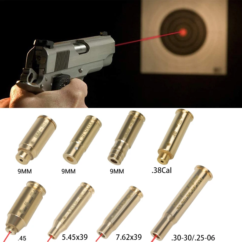 Red Dot Laser Brass Boresighter CAL 9mm/.223/5.56/308/7.62/.45/30-06 Cartridge Boresight for Rifle Scope Hunting Gun Accessories