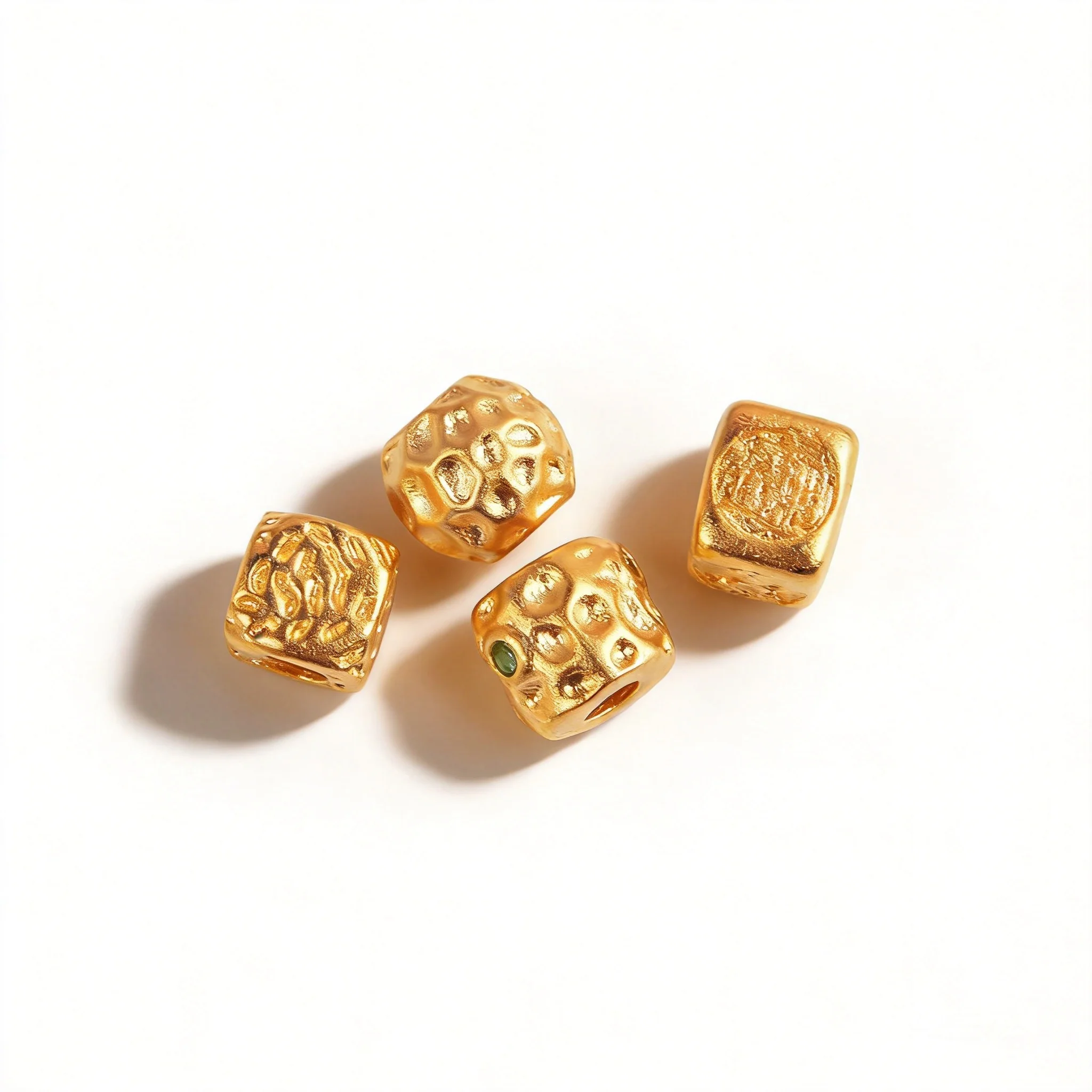 Chinese Style Lucky Wealth Gold Plated Hammer Textured Square Spacer Beads For Diy Bracelet Necklace Jewelry Making Blessing Cra