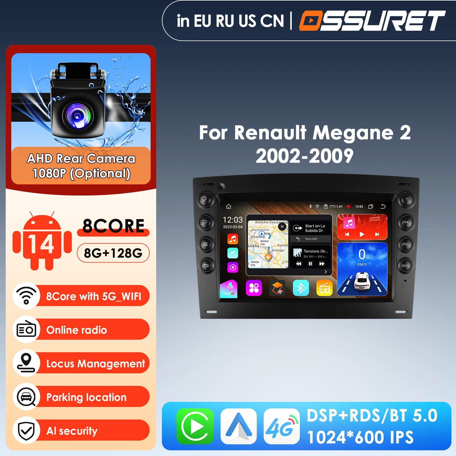 

7'' AI Car Intelligent Systems Carplay 4G 2 Din Multimedia Android Car Radio for Renault Megane 2 2002-2009 Video Player GPS DSP