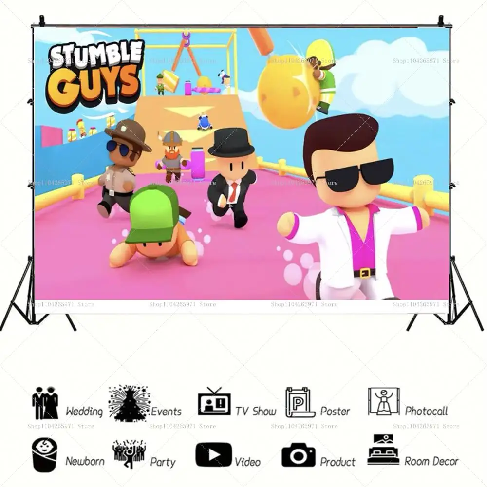 Stumble Guys tema fiesta de cumpleaños decoración de dibujos animados Banner fondo niño niña regalo suministros de fiesta Baby Shower fotografía Prop