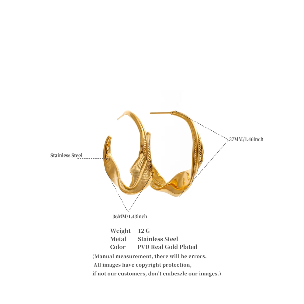 Yhpup Edelstahl-Blatt-Ohrringe mit gedrehtem Design, Wasserfest, PVD-Beschichtet, Charakteristischer Minimalistischer Schmuck im Großhandel – Detail 1