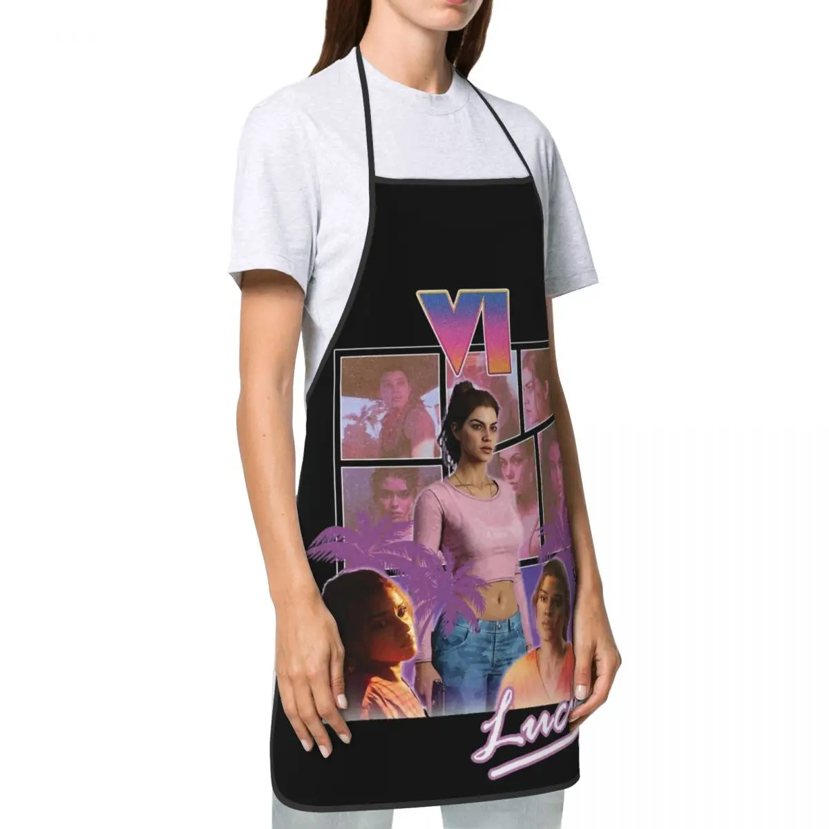 Men Women Chef Gifts Apron Lucia GTA VI Merch GTA 6 New Game BBQ Aprons Adjustable Oil & Water Resistant