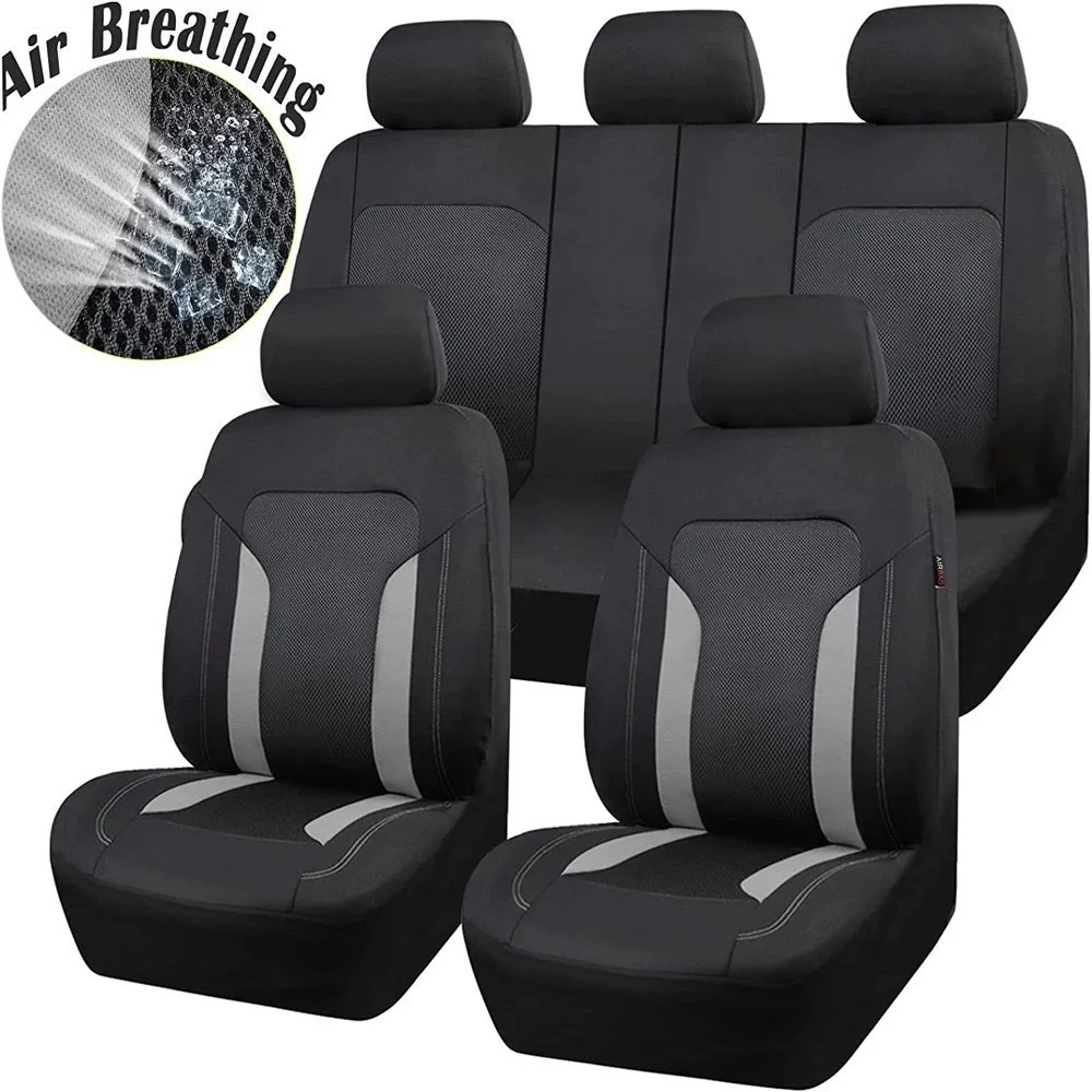Four Seasons Universal Car Seat Covers Black Sandwich Spliced Vertical Strip Auto Seat Protector Fit Cars SUV Truck