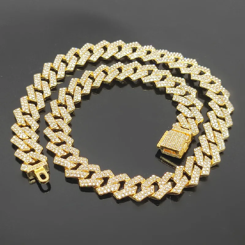 10/18/20/25MMIced Out Cuban Link Bracelet Necklace  7-24Inch Gold Plated Stainless Steel Hip Hop Men Women Bling CZ Jewelry Gift