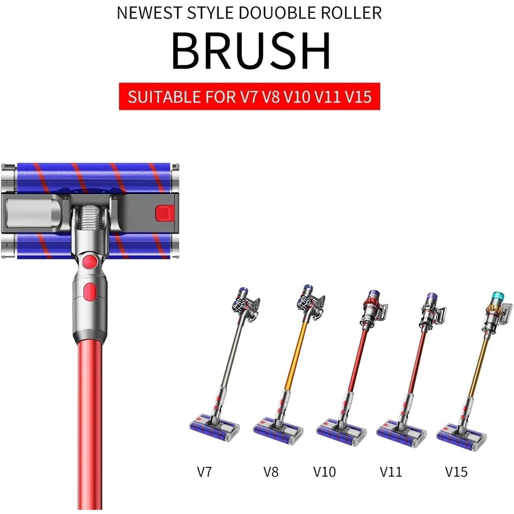 رأس أرضية فرشاة دوارة مزدوجة ناعمة لأجزاء المكنسة الكهربائية Dyson V7 V8 V10 V11 V15 مع مصابيح أمامية LED - A19G
