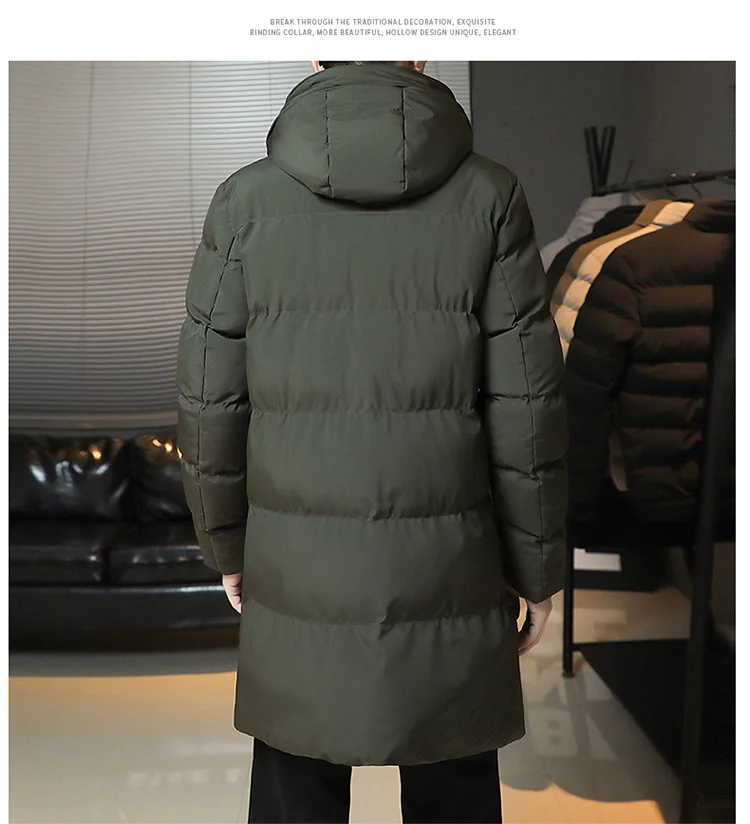 Autumn Winter Mid-Long Fleece Padded Jacket Men's Windproof Warm Coat