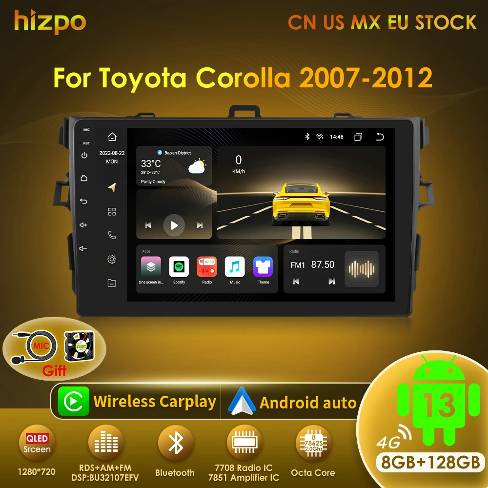 

Hizpo 9" Android Car Stereo Radio for Toyota Corolla E140/150 2007 2008 2009 2010 2011 Multimedia Player 2 Din Speakers No DVD