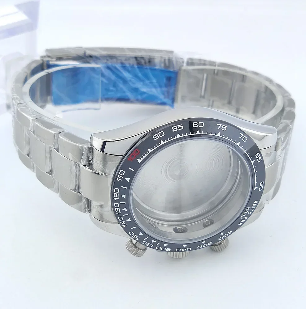 39mm Watch Case VK63 Case Stainless Steel Band Strap Sapphire Glass MOD Parts For Daytona Japan Quartz Chronograph VK63 Movement