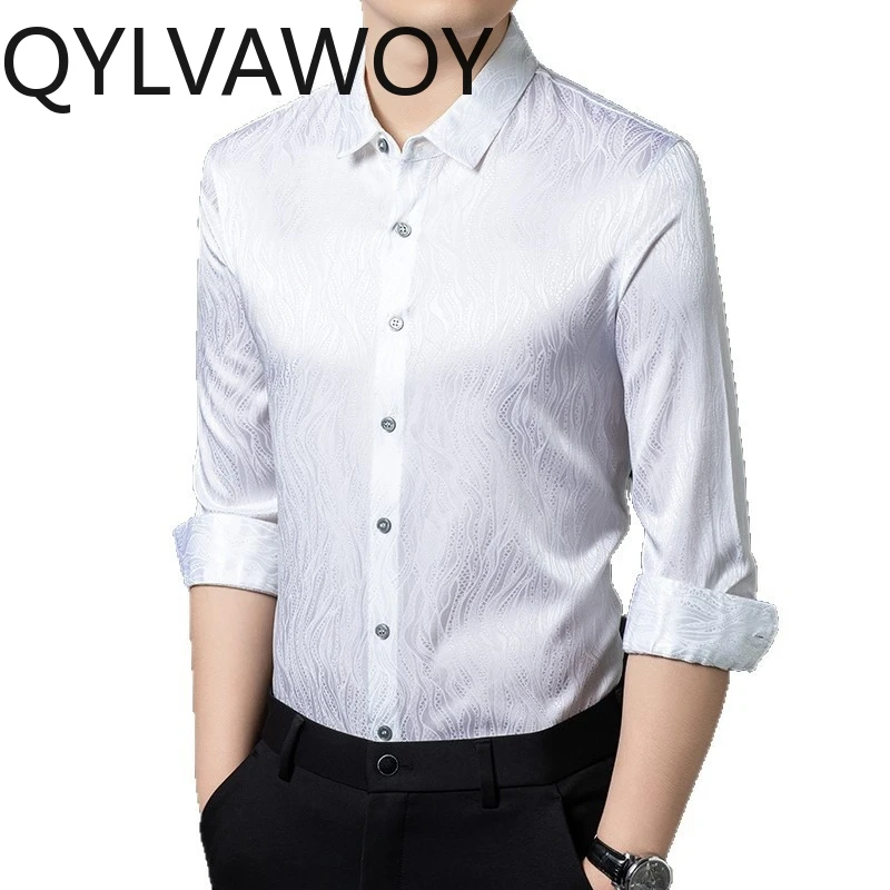 

QYLVAWOY 92.5% Real Mulberry Silk Men's Shirts High-end Clothes for Man Long Sleeves Shirts Thin Tops Ventilate Shirts for Man