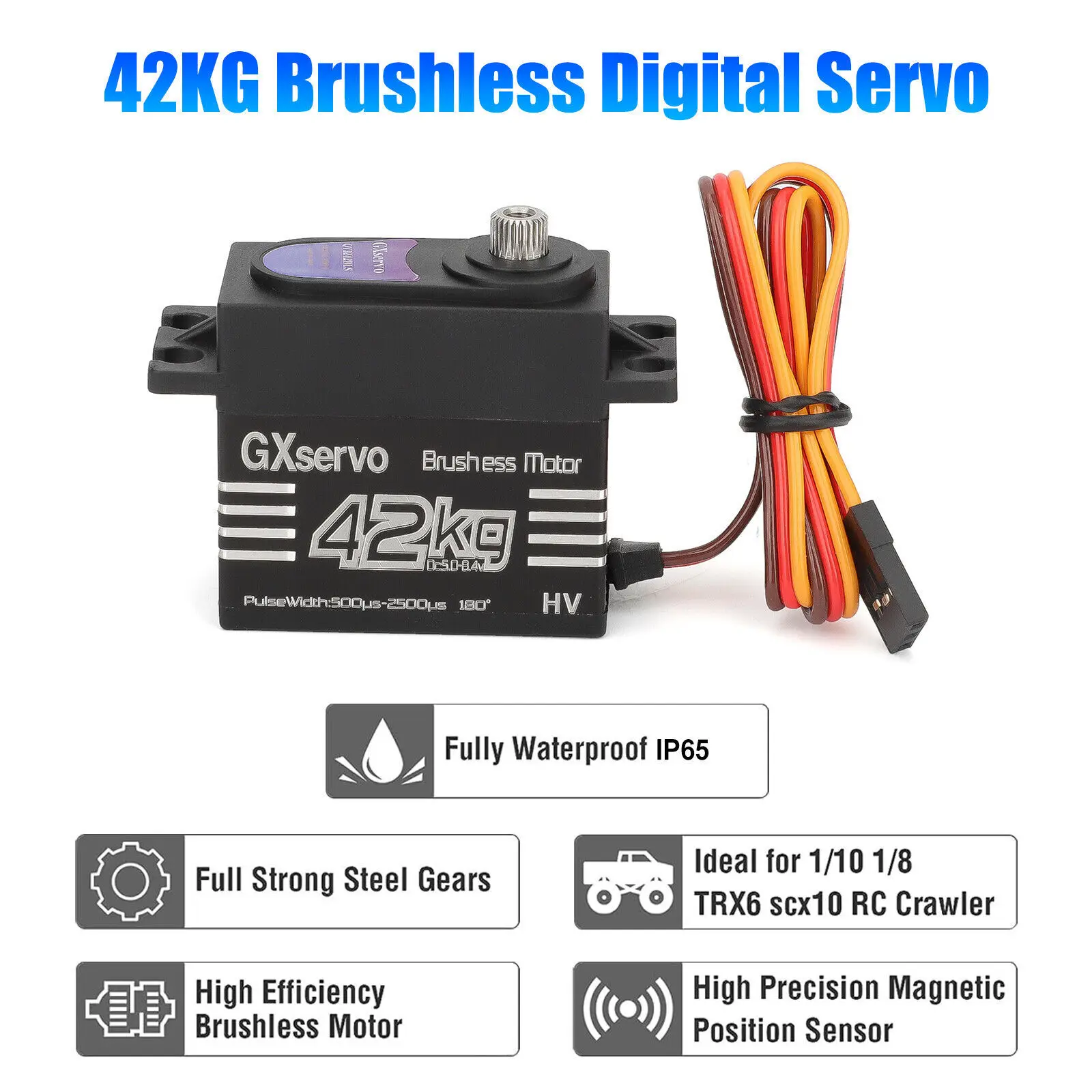 Brushless Motor 180° Metal Gear High Torque Digital Servo 42KG with 25T Metal Servo Arm for 1/10 1/8 RC Car Robot Boat Truck view 4