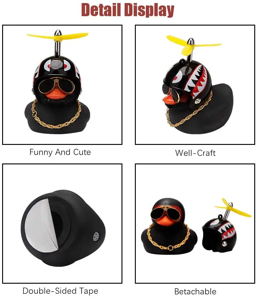 Broken Wind Rubber Duck With Helmet Pendant Black/Yellow Duck Road Bike Motor Helmet Riding Bicycle Accessories Car Decoration