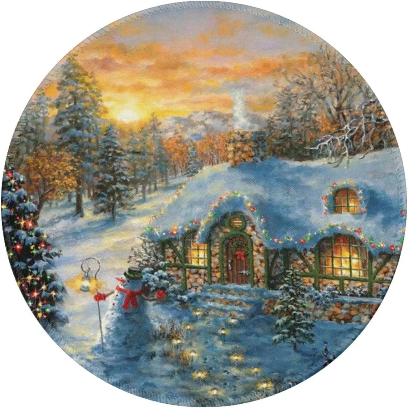 

Christmas Lodge Pattern Mouse Mat with Non-Slip Rubber Base Cute Round Mousepad for Laptop Computer Office Work 7.9x7.9 Inch