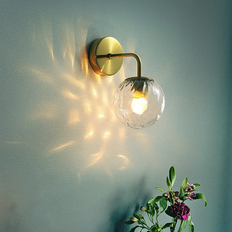 

Nordic Wall lamp Golden Wall Lights With Milky/Clear Special Glass Round Ball Bedside Led Wall Lights In Bedroom