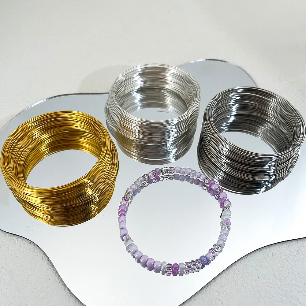 100 anéis de fio de memória, laço de fio de ferro 55mm 60mm 115mm para pulseira de mola diy, componentes de fabricação de joias com contas