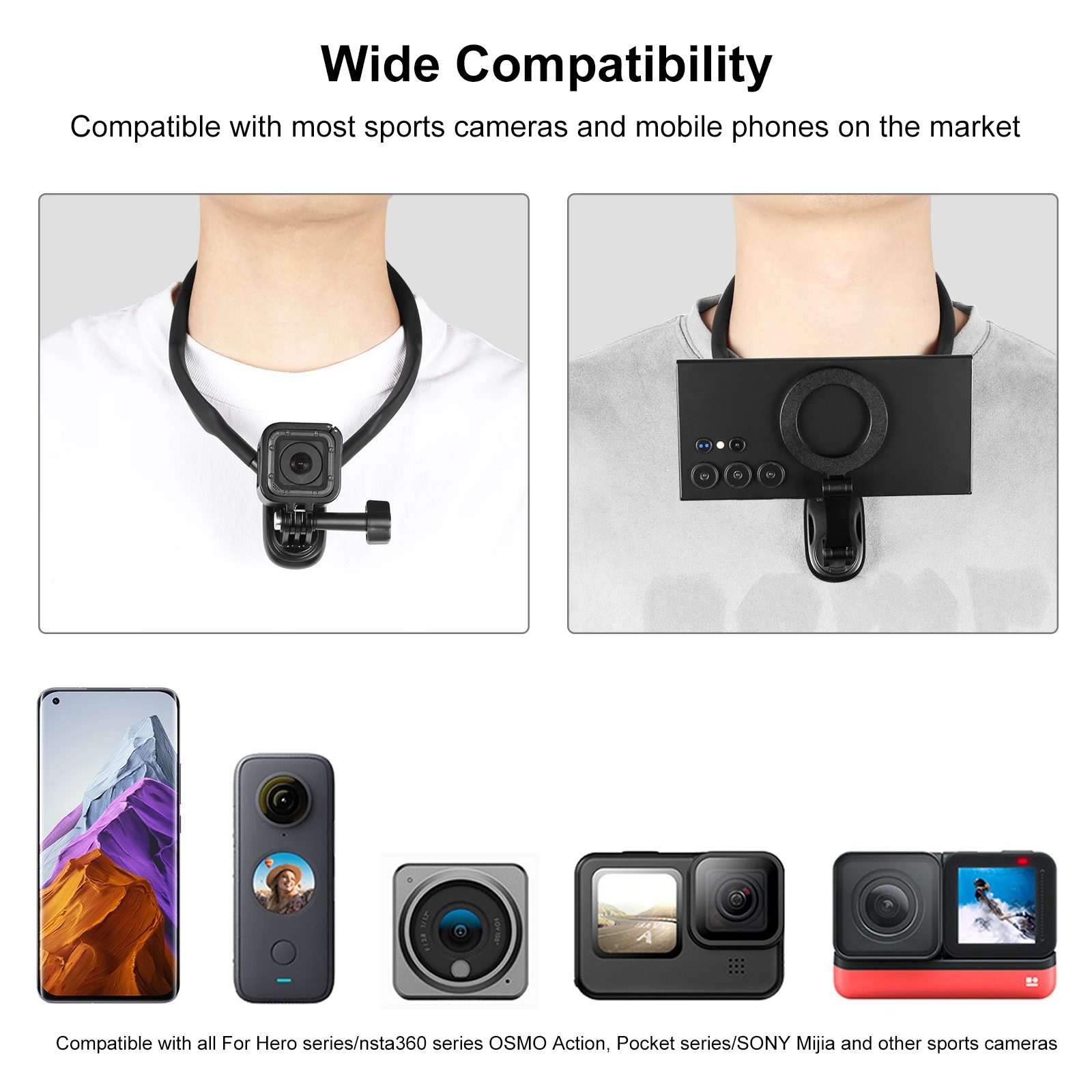 PULUZ Magnetic Collar Bracket POV View Mount with Phone Clamp for GoPro / DJI / Insta360 Action Cameras & Smart Phones