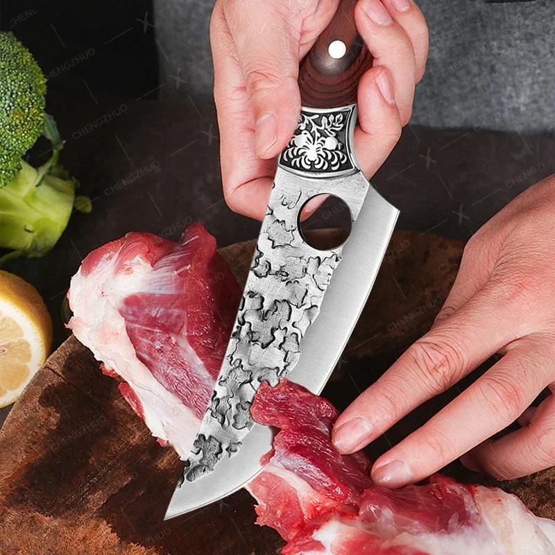 CHENGZHUO Set di coltelli da chef forgiati da cucina in acciaio ad alto tenore di carbonio professionale da macellaio per disossare coltello vichingo carne pesce coltello da mannaia per frutta