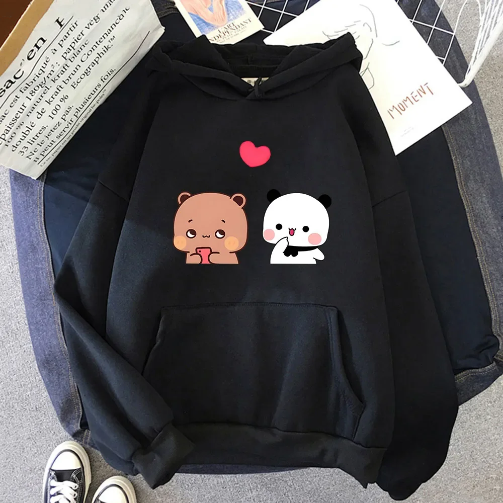 Bubu & Dudu Love Hoodies Cartoon Panda and Bear Sweatshirt Women Winter Clothes Korean Style Tops Fleece Men Coats Y2k Pullover