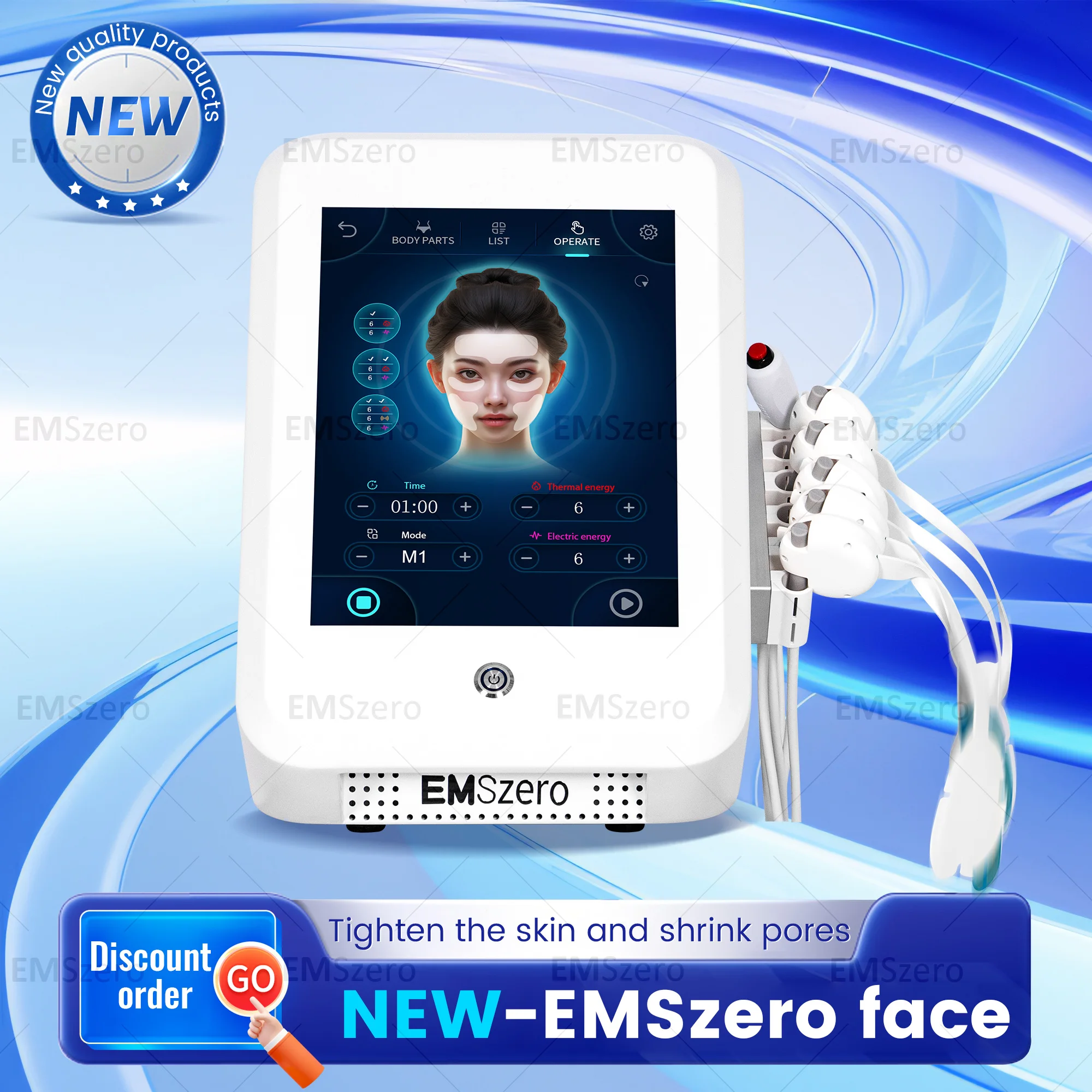 Estimulación eléctrica facial profesional Emrf Face Ems RF máquina de elevación facial esculpir almohadillas faciales equipo masajeador