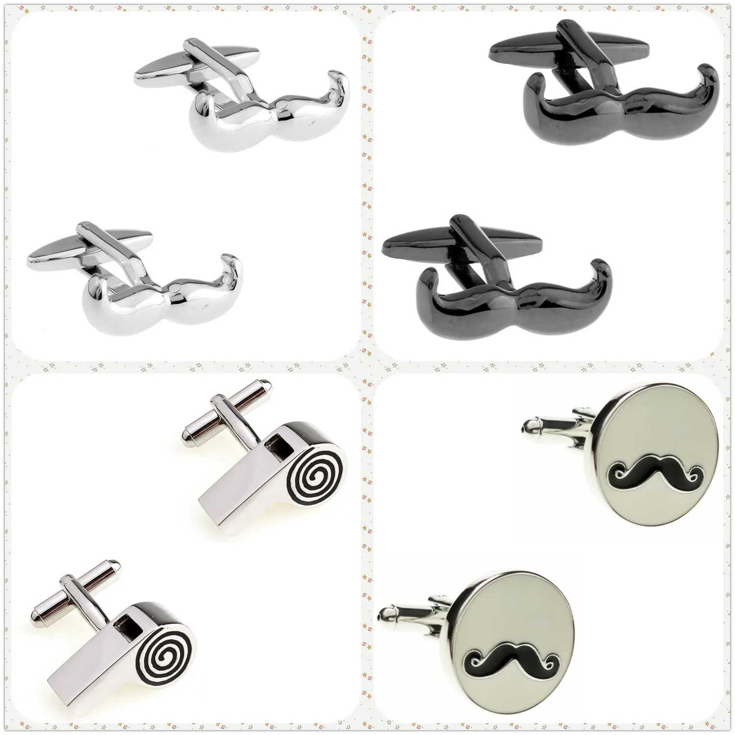 4 Styles TZG Trendy Cufflink Mens Cuff Link Beard Whistle 1 Pair Shipping