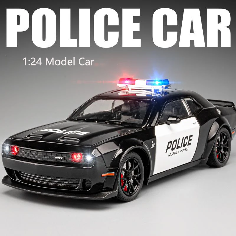 1:24 Simulato Dodge Hellcat Modello di Auto Della Polizia Suono E Luce Pull-Back Auto Giocattolo In Metallo Auto Sportiva Ragazzi Collezione Ornamenti Regalo