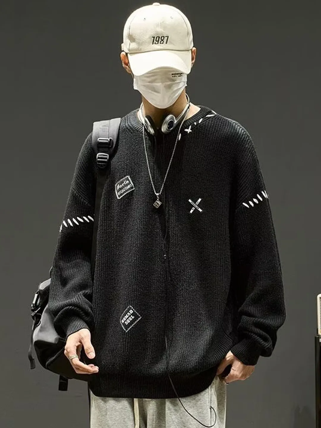 

Мужской вязаный свитер American High Street Sle с вышитым логотипом, свободный круглый, повседневный, весенне-осенний, новый модный трикотаж